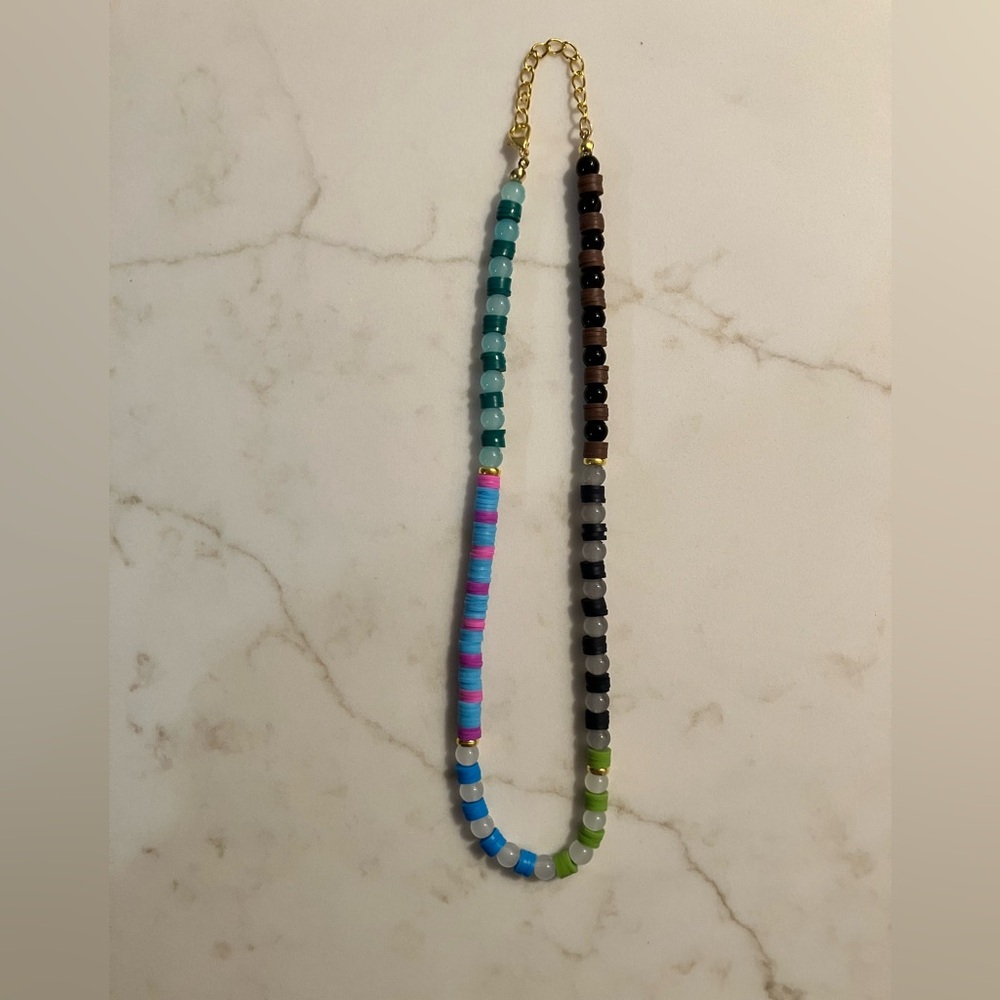 Beaded Multi-Color Women's Necklace - Gold Accents